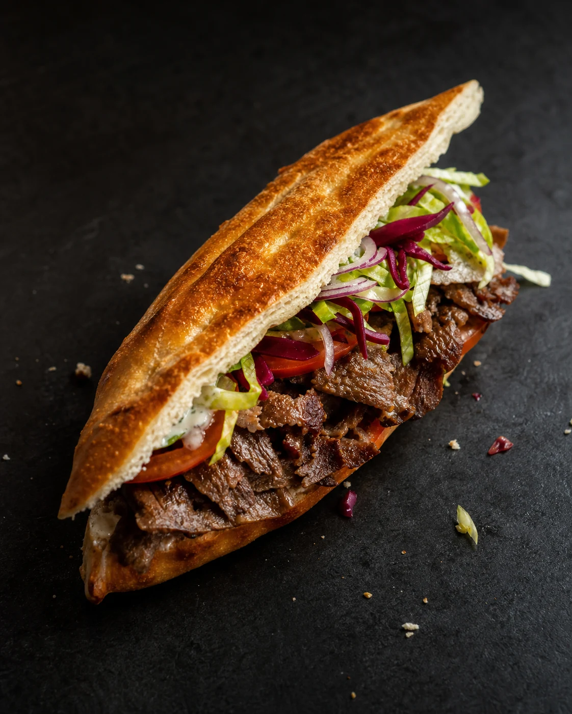 Döner Sandwich mit frischem Salat und Rotkohl